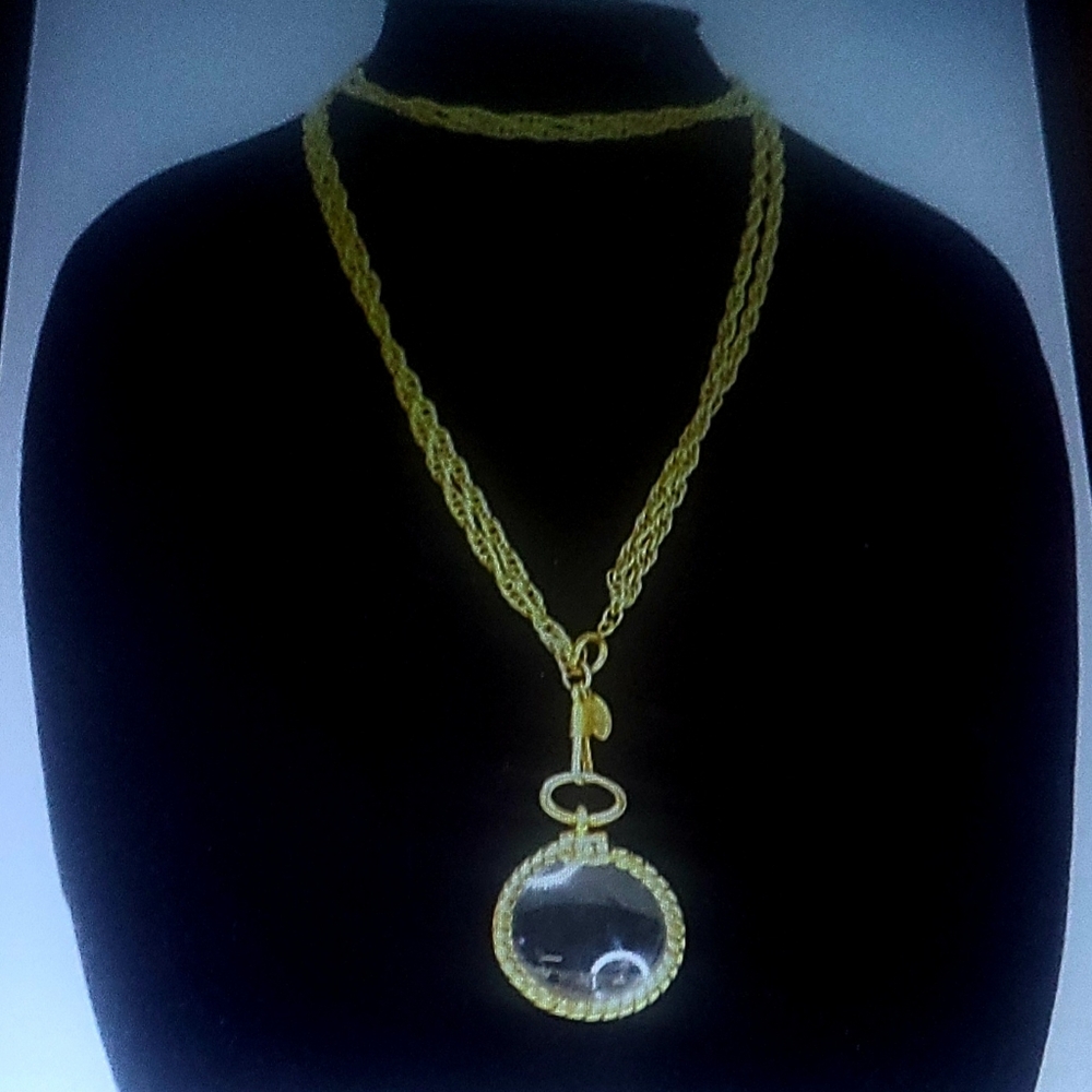 CHANEL Vintage Magnifying Glass Chain Necklace, Metal, Women's, Gold 36 1/2"